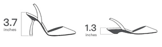 Side views of two shoes with heel heights labeled 3.7 inches and 1.3 inches.