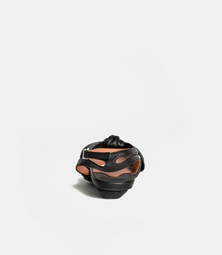 back flat view of black leather shoes