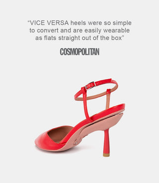 back view of red pumps