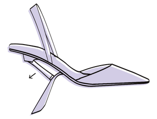 Partially unfolded lounge chair with arrow indicating unfolding step 2