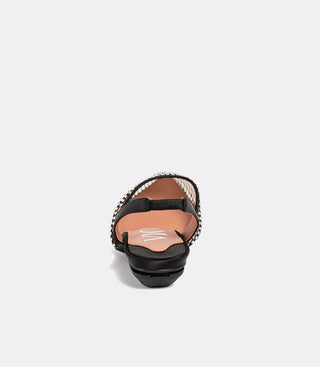 Back view of black sandal with crystal mesh and ankle strap