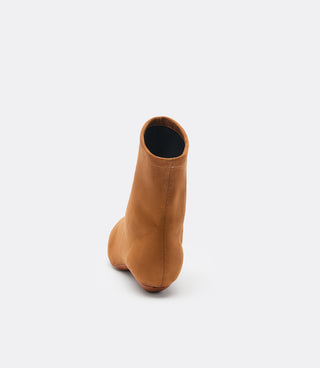 Back view of the VICE VERSA Bowery Boot in walnut faux suede ankle boot