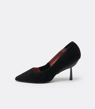 Side profile of the VICE VERSA Ella Pump in black suede
