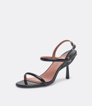 Front view of the black leather heel.