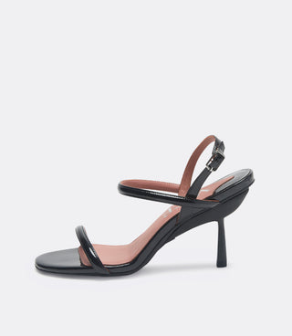 Side view of the black leather heel.