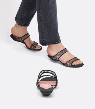 Black crystal mesh sandals as flats