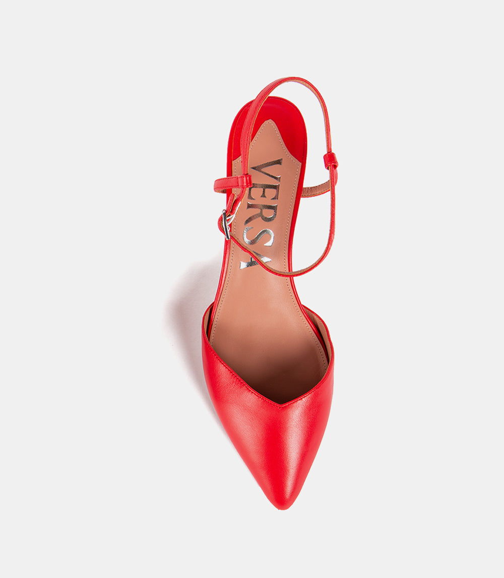 top view of red pumps