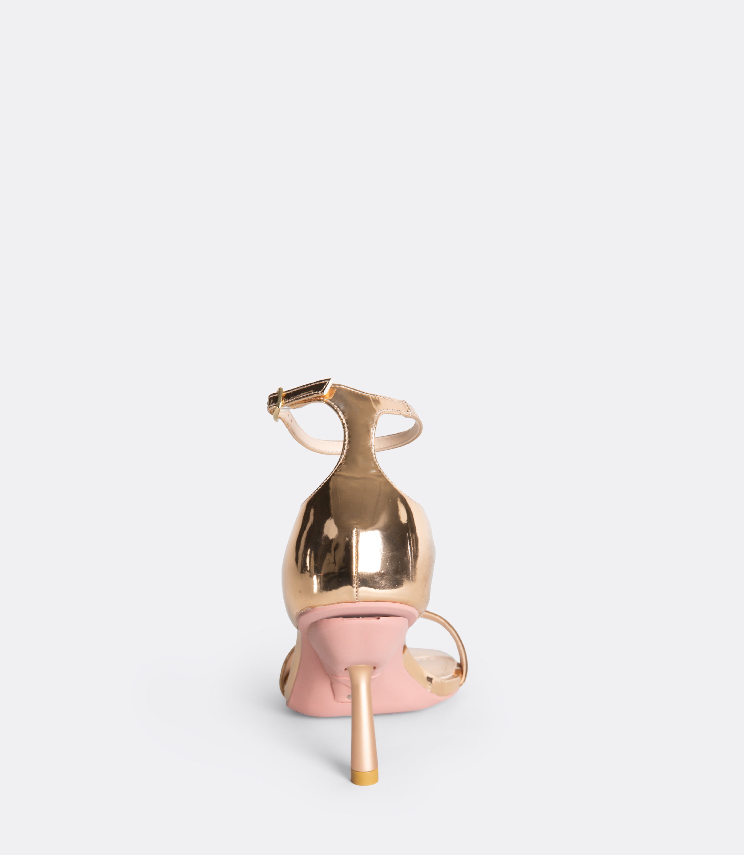Back view of the rose gold editor sandal.