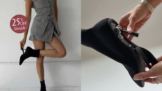 Folding convertible boots with sticker featuring 25% off sale