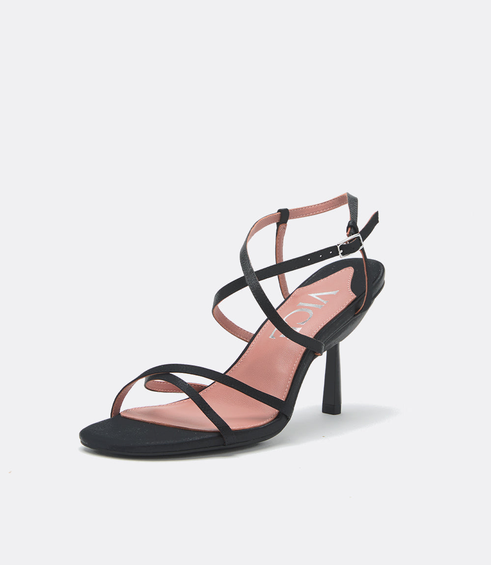 black silk strappy heel