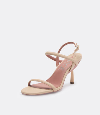 Front view of the beige leather heel.