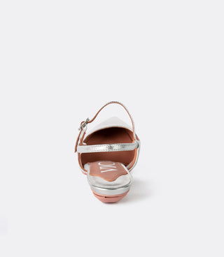 Back view of the silver buckle slingbacks as flats