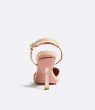 Back view of the beige leather heel.