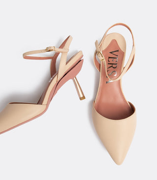 Top view of the beige leather heel.