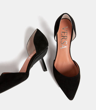 top view of black suede shoes