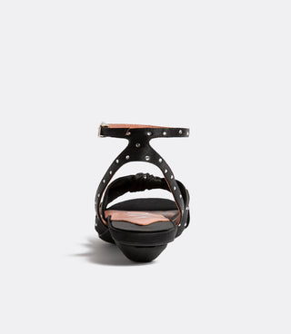 Top view of the black silk crystal sandal as a flat.