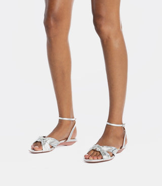 flat model view of silver sandals