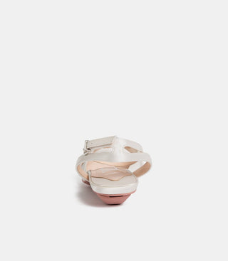 flat back view of white silk sandals