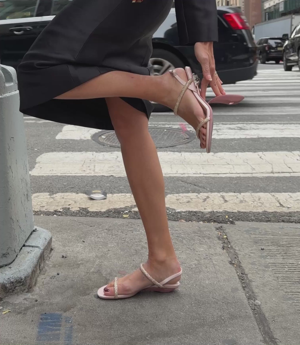 Rose gold sandals folding flat