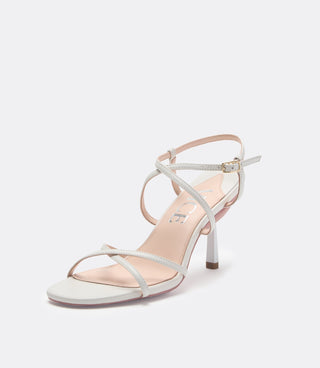 Front view of the white leather heel.