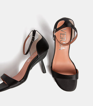 top view of black silk sandals
