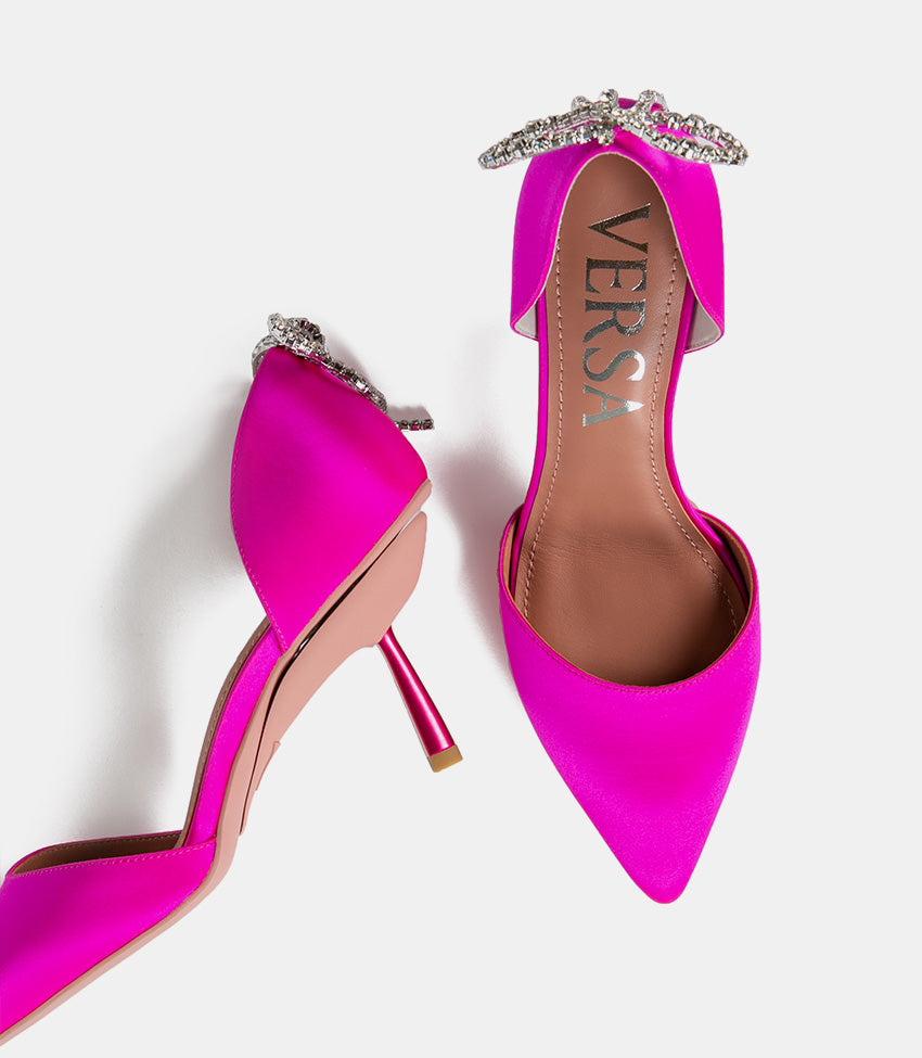 Simmi London Sia strappy platform heels in metallic hot pink | ASOS