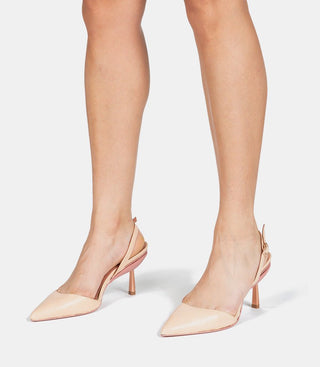 Beige shoes as a heel on model