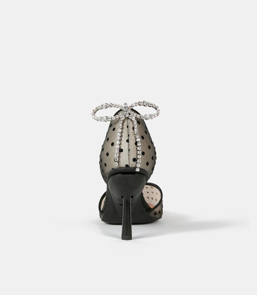 back view of polka dot shoes