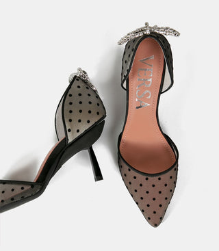 top view of polka dot shoes