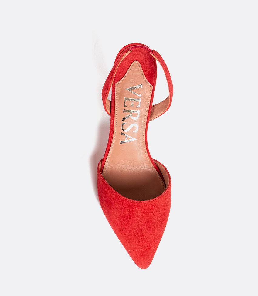 Red suede shoe top view